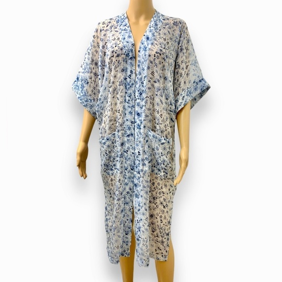 Rachel Zoe Blue Floral Kimono Robe Loungewear Cover Up Dress Women’s One size - Picture 2 of 14